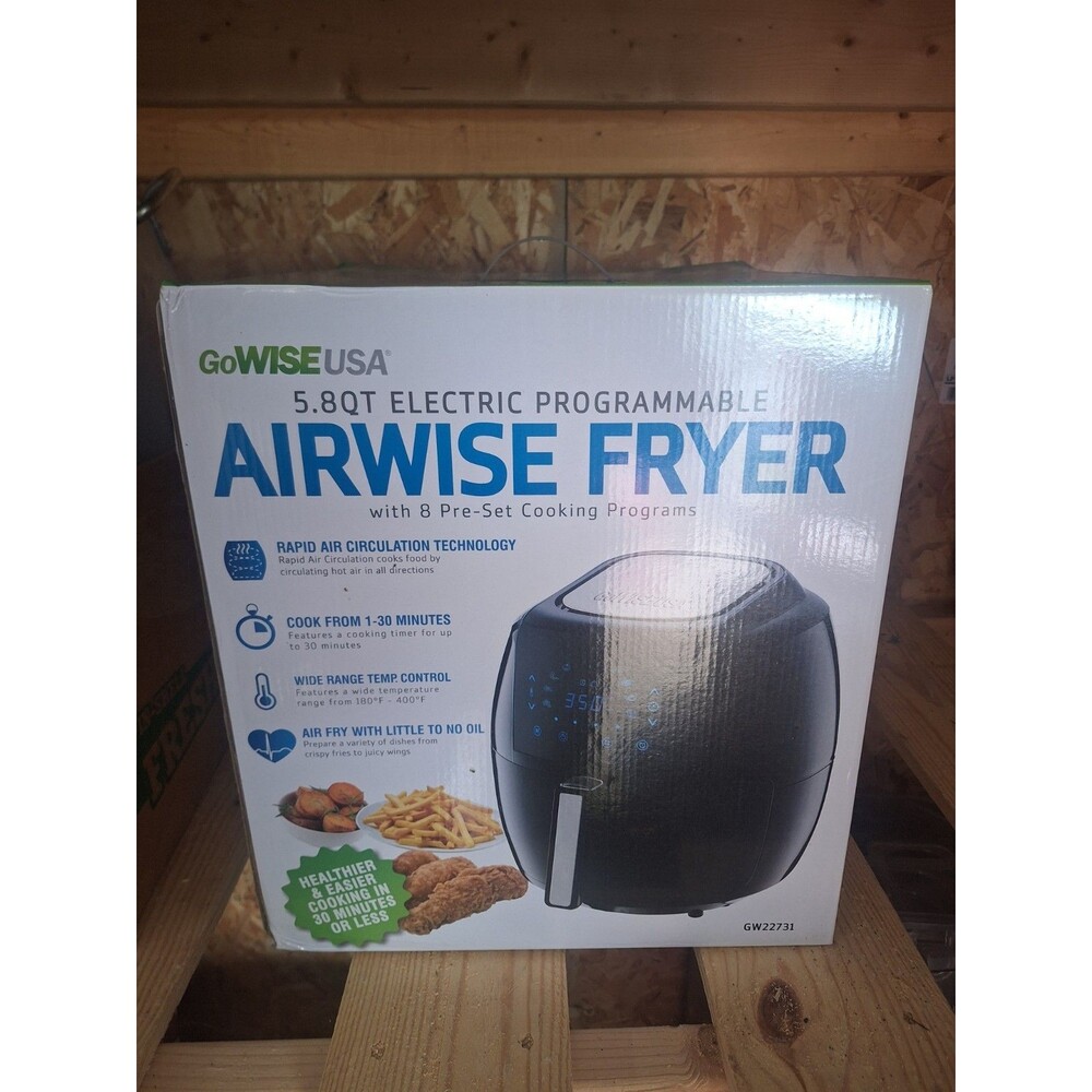 GoWISE USA 5.8-QT 8-in-1 Digital Programmable Air Fryer Black GW22731 NEW